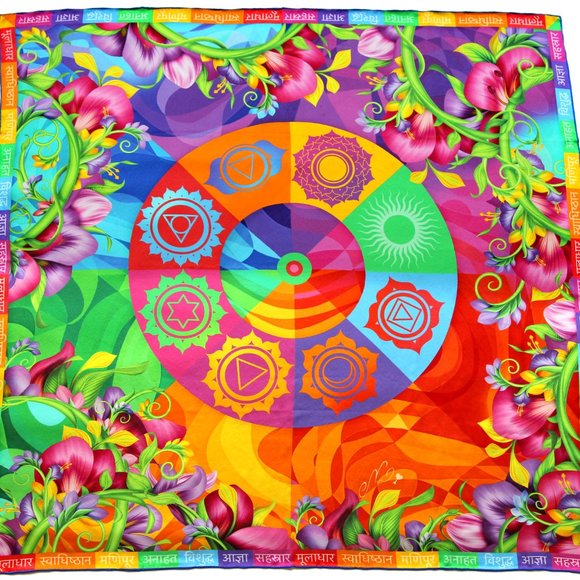 Pure silk square scarf floral wrap "Chakras" - chakra symbols - Picture 9 of 9